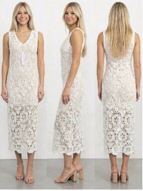 House Of Harlow Crochet Summer Spring Maxi Dress White Large Pre Owned Stretchy